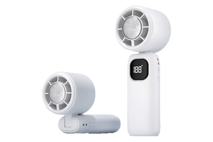 100 Speeds Digital Display Cooling Fan USB Fan with Lanyard and Phone Holder Base-White