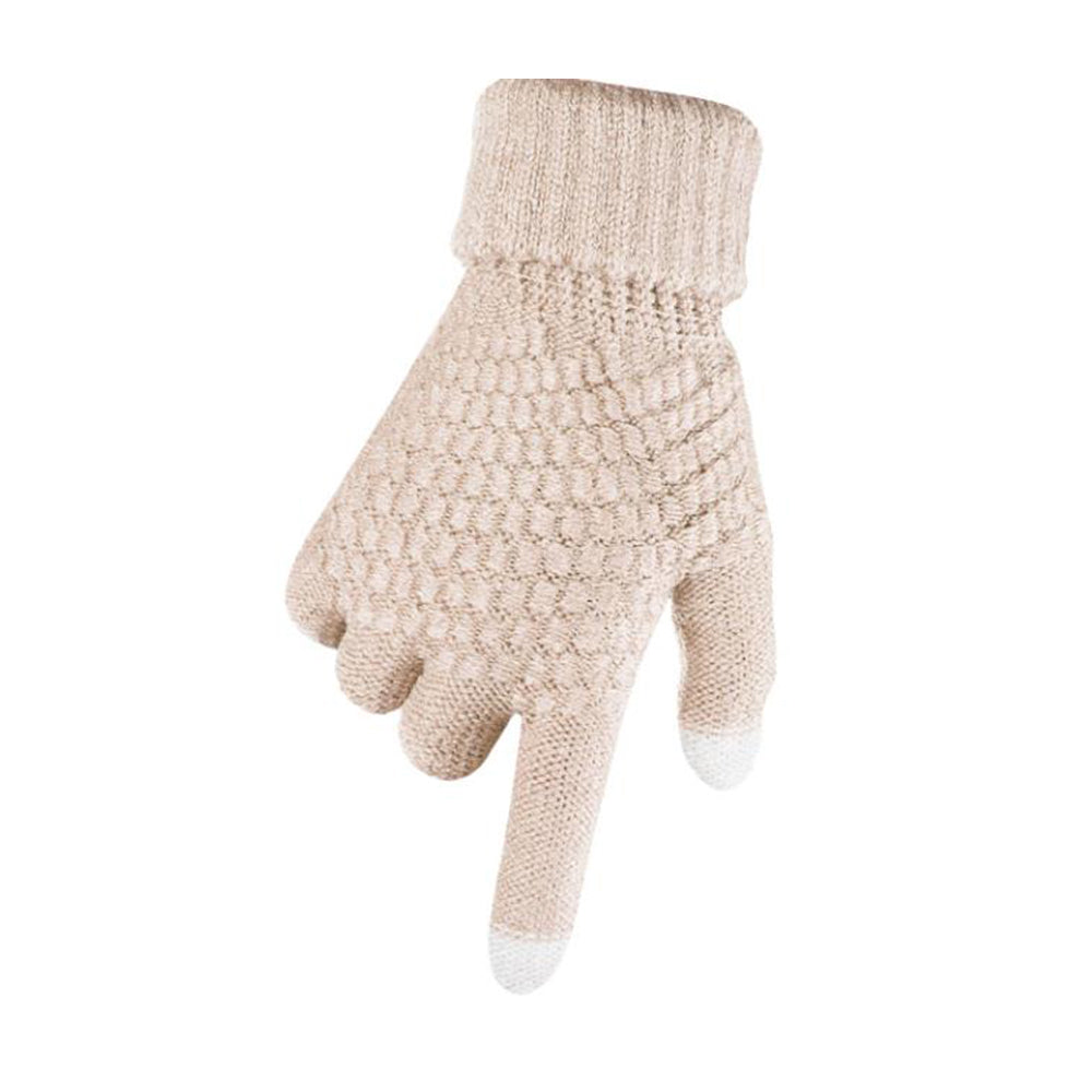 Pair of Winter Thermal Warm Gloves Touchscreen Sports Knit Gloves Beige
