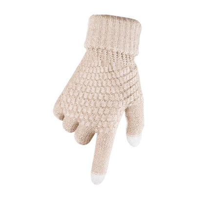 Pair of Winter Thermal Warm Gloves Touchscreen Sports Knit Gloves Beige