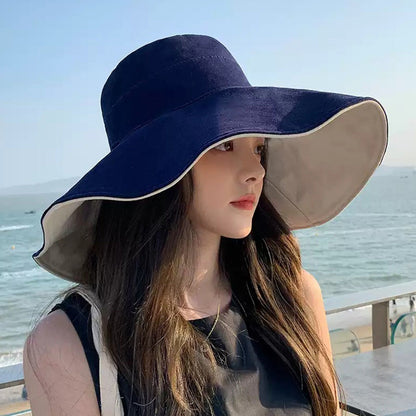 Reversible Bucket Hat Sun Hats with Wide Brim for Outdoor Camping Hiking  Navy