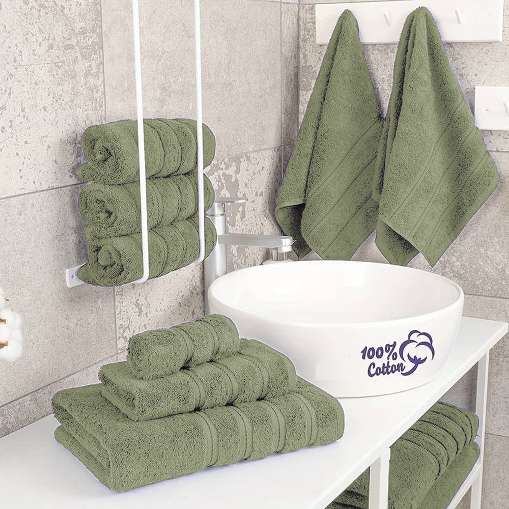 6 Piece Cotton Towel Set Bath Towels Hand Towels Washcloths for Bathroom Green