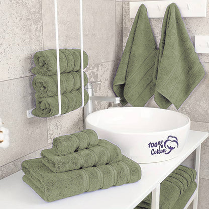 6 Piece Cotton Towel Set Bath Towels Hand Towels Washcloths for Bathroom Green