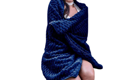 2 in 1 Jacquard Travel Pillow and Blanket Set Packable Travel Blanket for Airplane Car -Navy