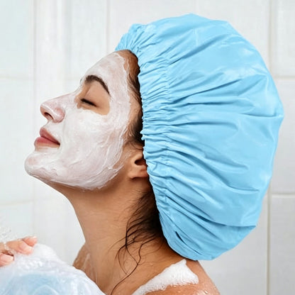 Water-Resistant Double-Layer Shower Cap - Blue