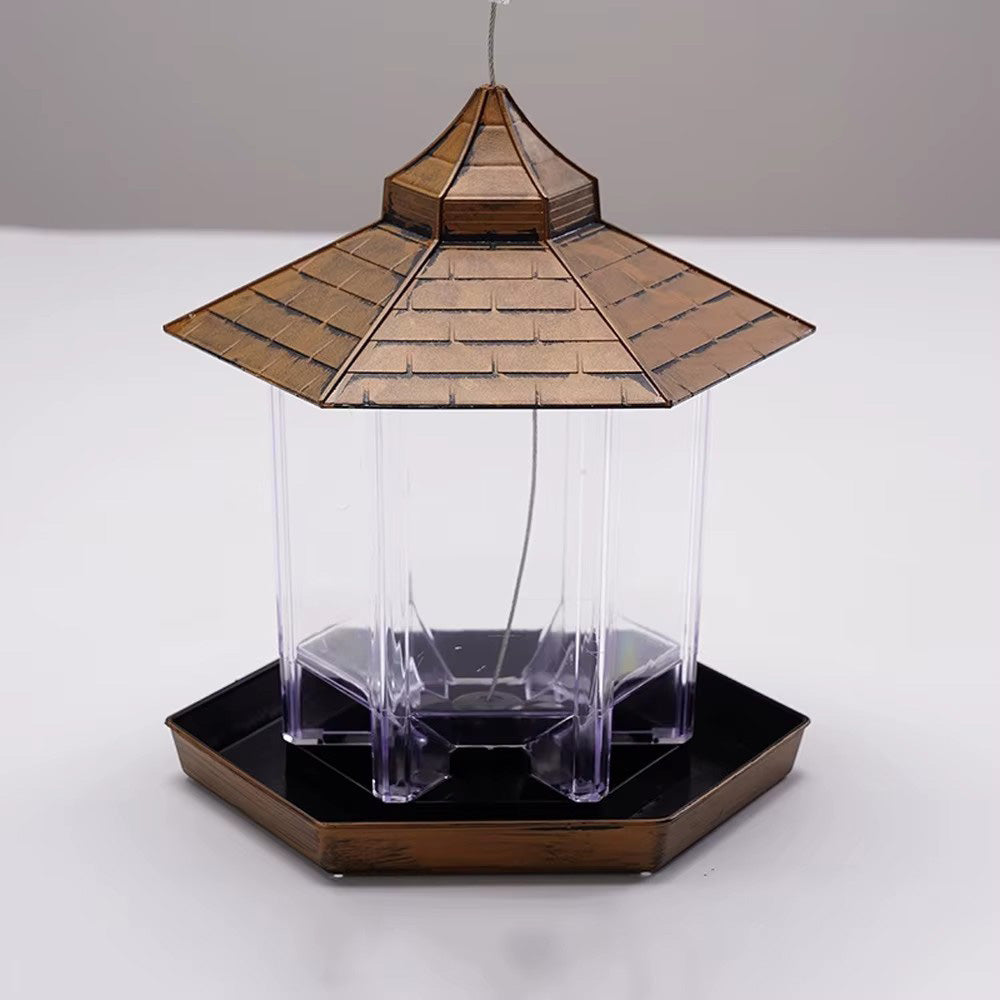 Outdoor Hanging Bird Feeder Gazebo Shape Seed Container Bronze
