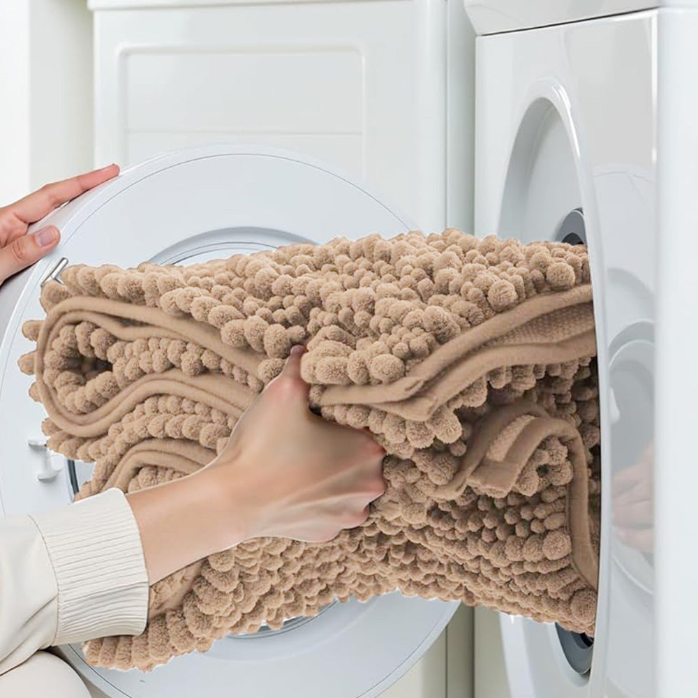 Chenille Fabric Bathroom Rugs Mat With Non Slip Rubber Backing Home Decor Accessories-Camel