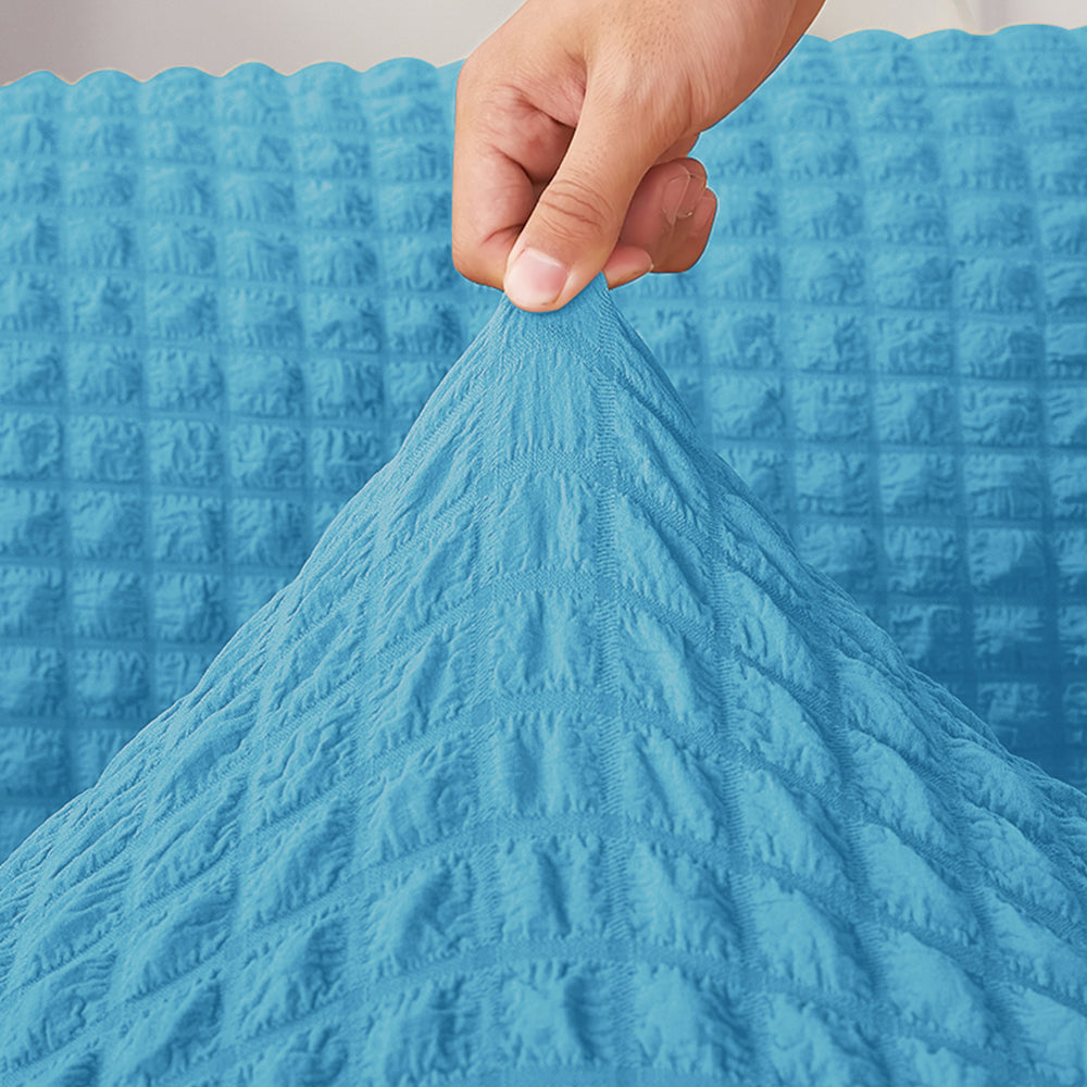 Seersucker Couch Cover with Ruffle Hemline Stretch Sofa Cover -Blue
