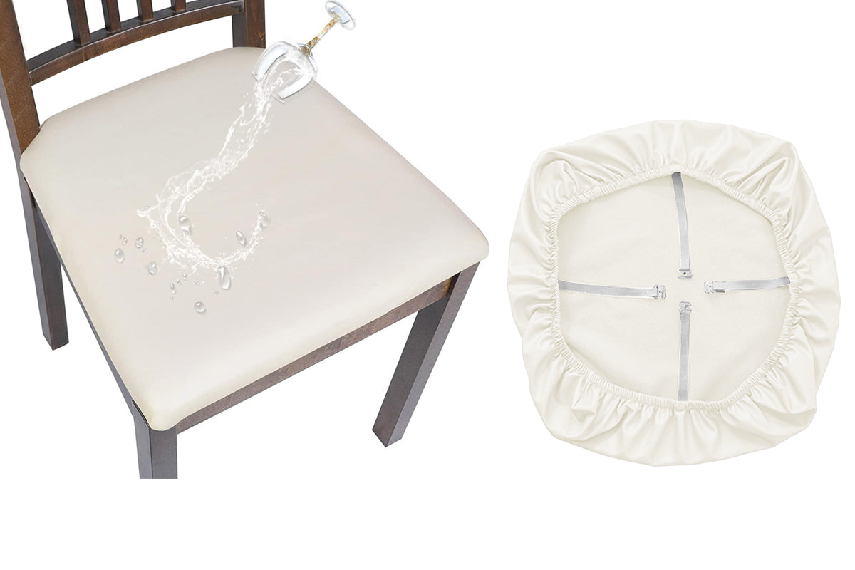 Waterproof PU Leather Dining Chair Seat Cover White