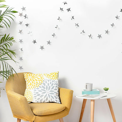 5Pcs 4m Paper Star Garland Hanging Party Decorations for Birthday Backdrop Silver