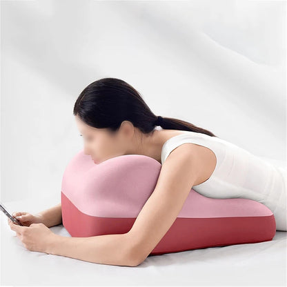 Ergonomic Memory Foam Reclining Pillow Prone Reading Cushion for Bed and Sofa-Pink