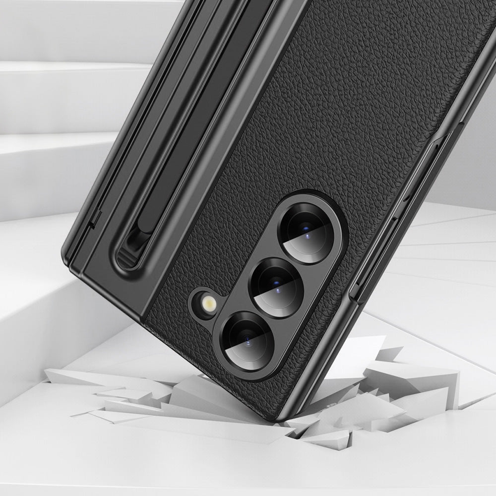 Phone Case for Samsung Z Fold 7 with Pen Holder Full Coverage Hinge Protection-Black