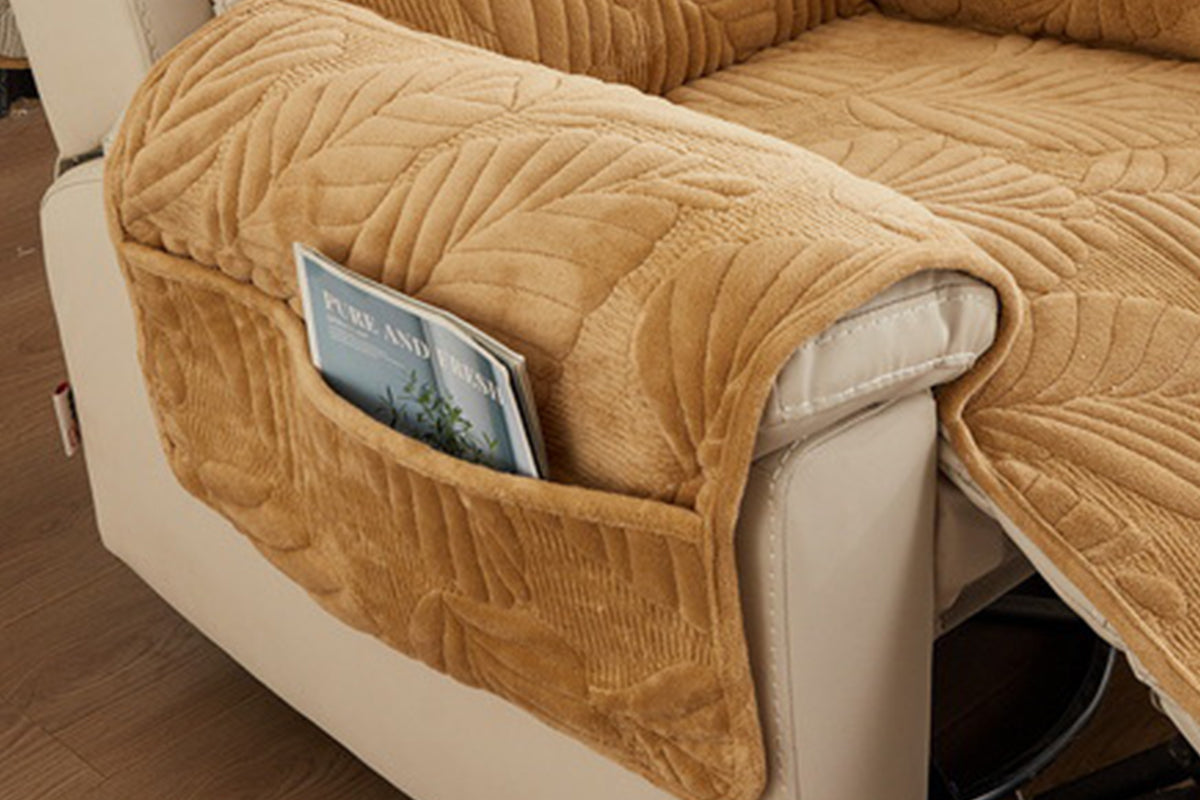 Reclining Couch Slipcovers Soft with Pockets Protector for Pets Kids-Coffee