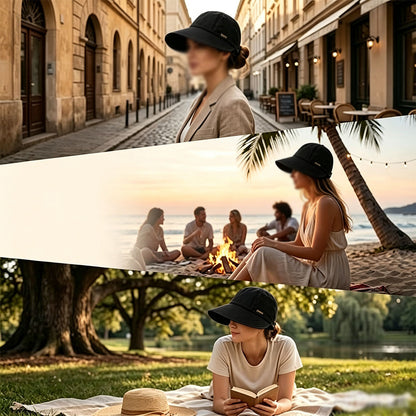 Wide Brim Quick Dry Sun Hat with Ponytail Opening and Hook - Black