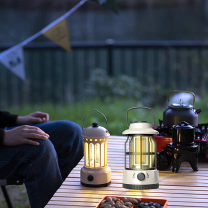 Retro Tent Camping Lantern Rechargeable Night Lamp Camping Light Beige