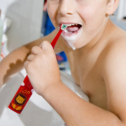 Kids Cartoon Electric Toothbrush Rechargeable Speed Control Toothbrush with 6 Replacement Heads Red