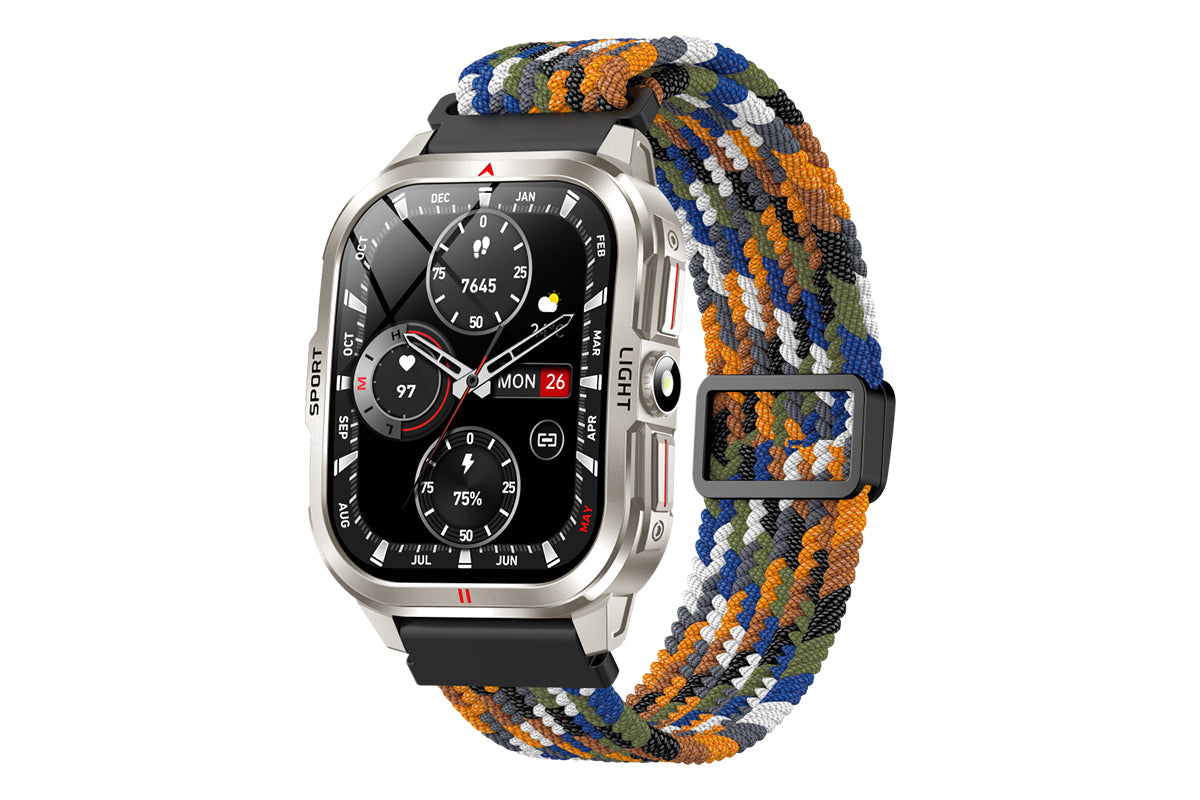 2.01inch Smartwatches with 100 Sports Modes Bluetooth Call Music Control for iPhone -Silver nylon strap
