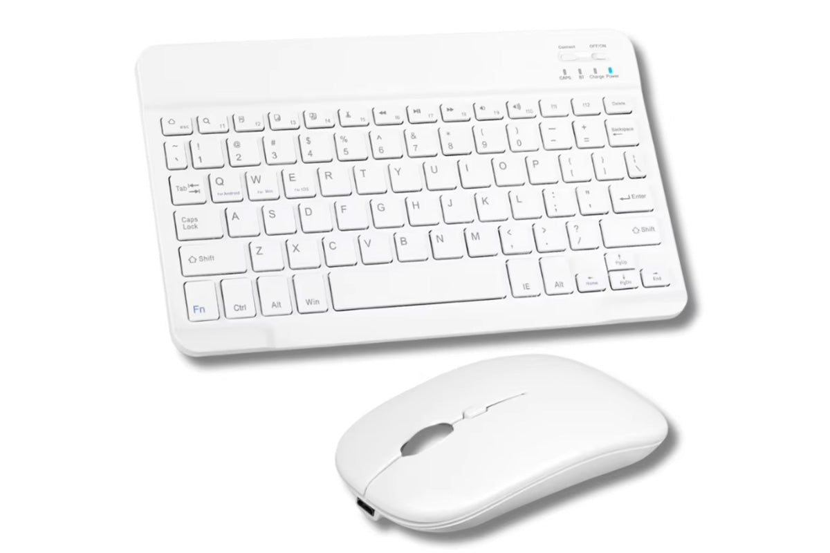 Ultra Slim Portable Wireless Bluetooth Keyboard Mouse Combo for Tablet Laptop -White