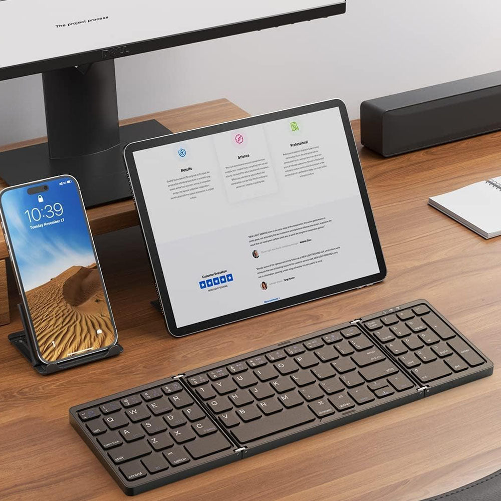 Foldable Bluetooth Keyboard Wireless Portable Keyboard Rechargeable for Laptop Tablet Smartphone Device Black