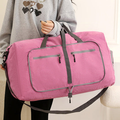 Large Foldable Travel Duffel Bag Carry-On Shoulder Bag with Shoe Compartment Pink