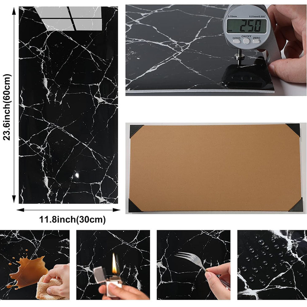 10Pcs Self Adhesive PVC Wall Tiles- Black