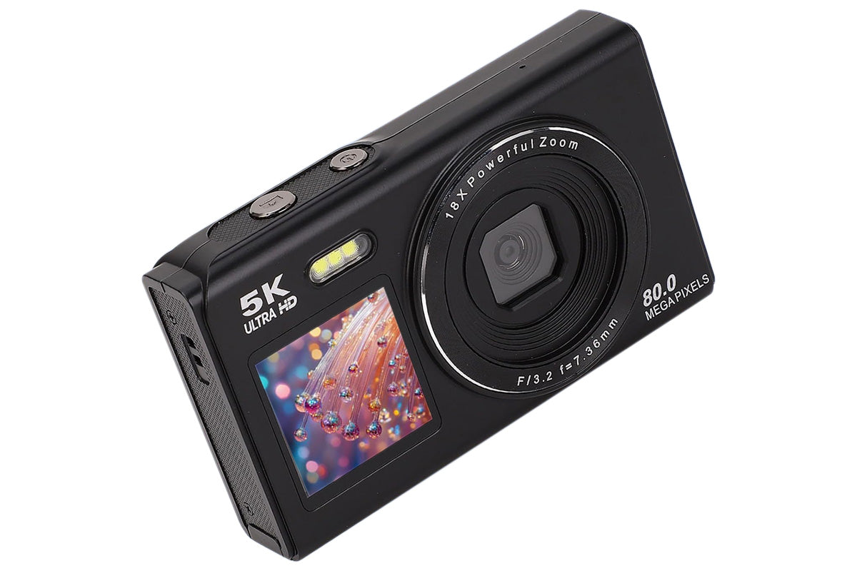 Dual Screen Digital Camera Point and Shoot Selfie Camera with Fill Light-Black