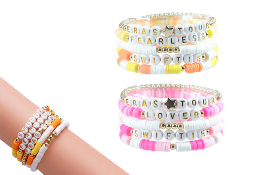 2Pcs Bracelets Set Mid Friendship Inspired Jewelry Gifts For Girls Concert Fans Bracelet-Orange And Pink