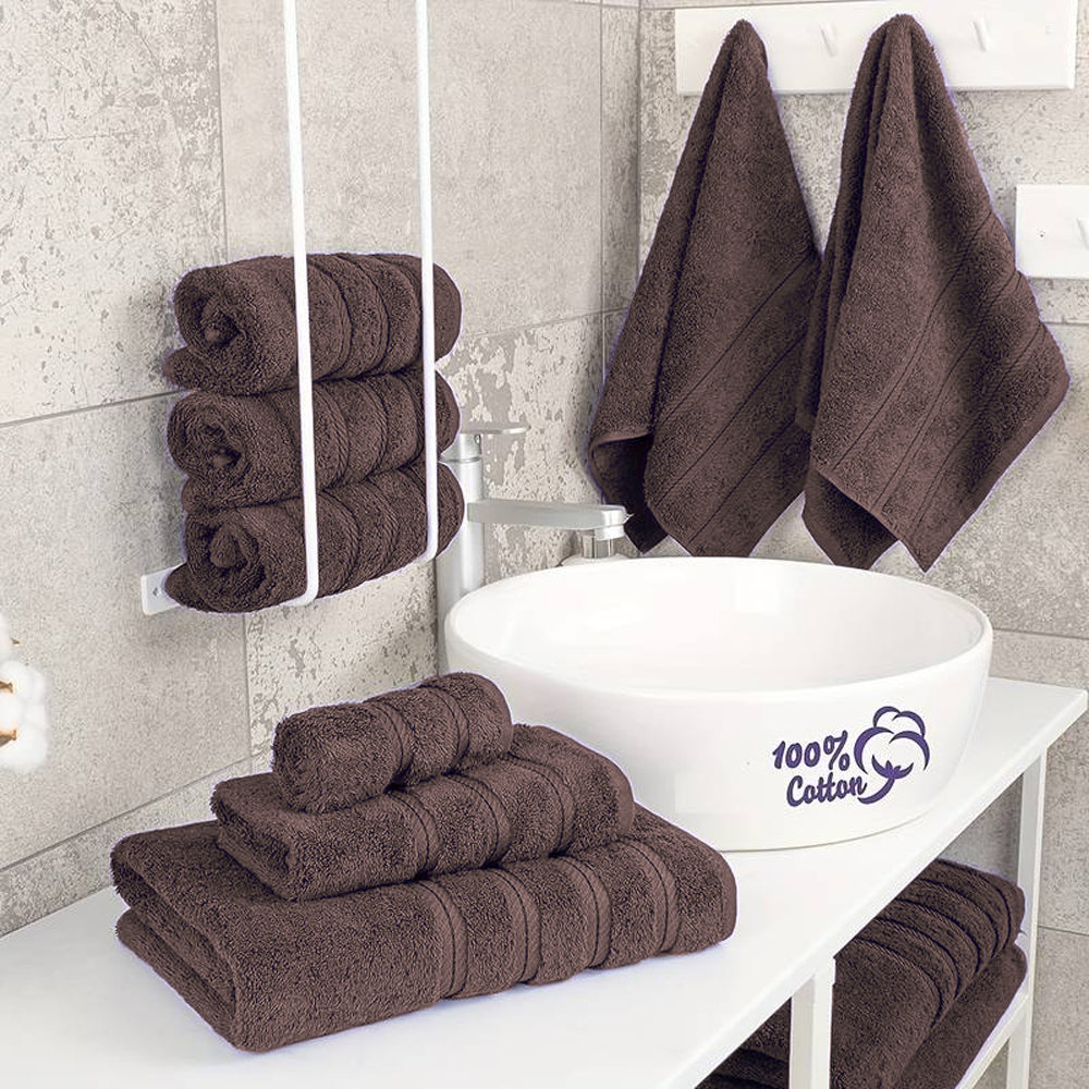 6 Piece Cotton Towel Set Bath Towels Hand Towels Washcloths for Bathroom Coffee