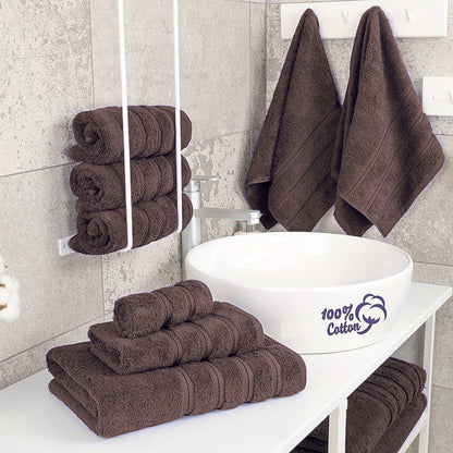 6 Piece Cotton Towel Set Bath Towels Hand Towels Washcloths for Bathroom Coffee