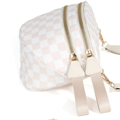 Checkered Crossbody Bag Women Sling Bag with Adjusatble Shoulder Strap Beige