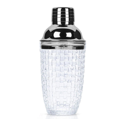 Glass Cocktail Shaker Leakproof Drinks Shaker with Steel Lid Ice Shaker for Home and Bar Use Silver
