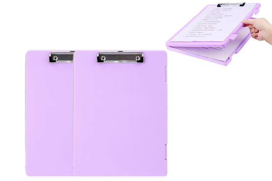 2Pcs 2 In 1 Office Writing Clipboard A4 With Storage Case Paper Clip Board Pad Folder-Purple