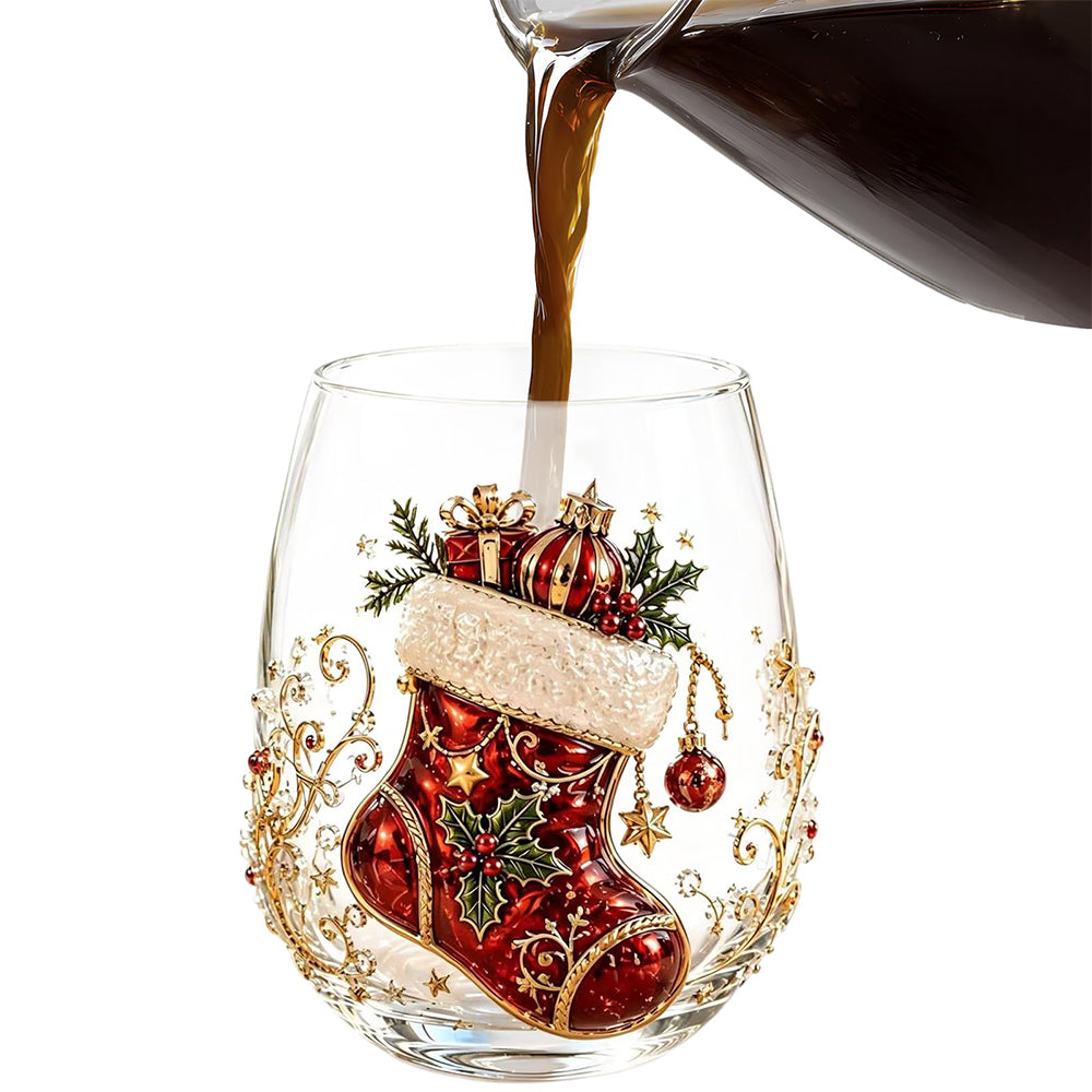 Christmas Embossed Whiskey Glass Christmas Whiskey Glass - Stocking