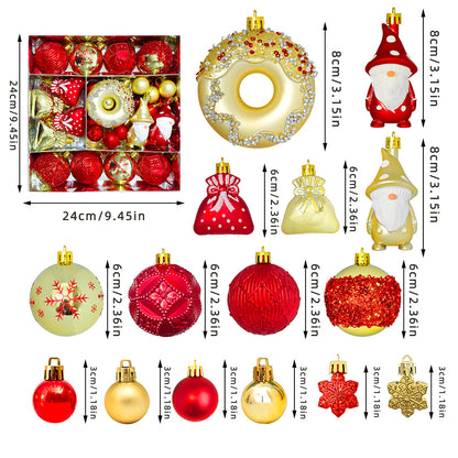 60 Piece Christmas Donut Santa Gnome Ball Hanging Ornament Set - Red