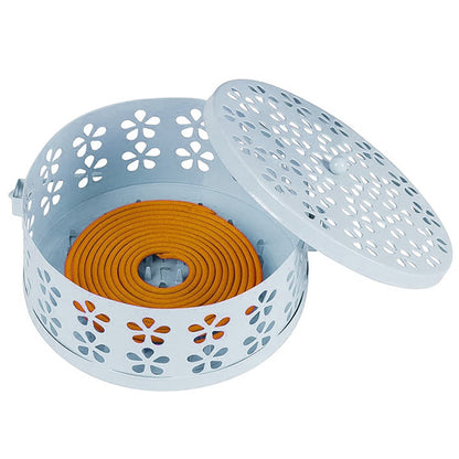 Metal Mosquito Coil Holder with Lid Portable Hanging Incense Burner Box Blue