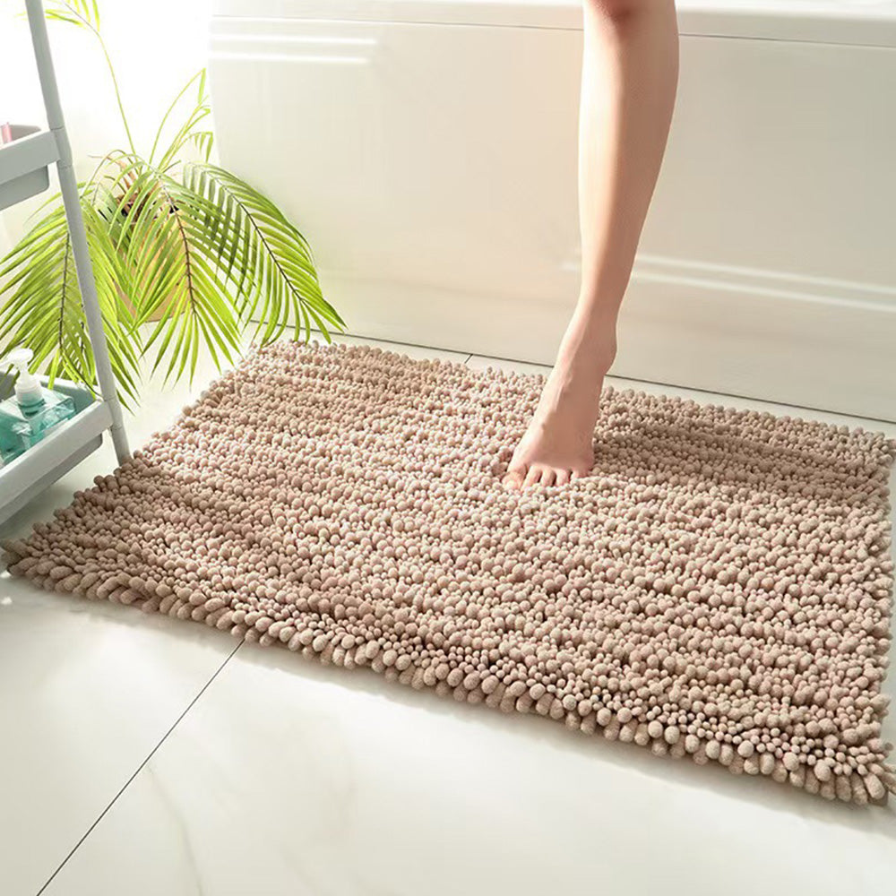 Chenille Fabric Bathroom Rugs Mat With Non Slip Rubber Backing Home Decor Accessories-Camel