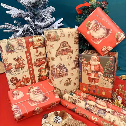 10 Sheet Christmas Gift Wrapping Paper Set Retro Christmas Wrapping Paper