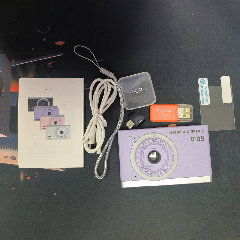 8X Zoom Digital Camera Point And Shoot Camera with 32GB Memory Card for Students Purple
