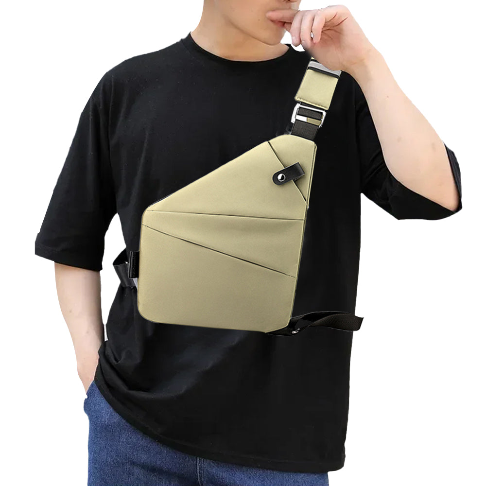 Men Anti-Theft Chest Pack Right Shoulder Sling Bag Travel Sports Crossbody Bag Khaki