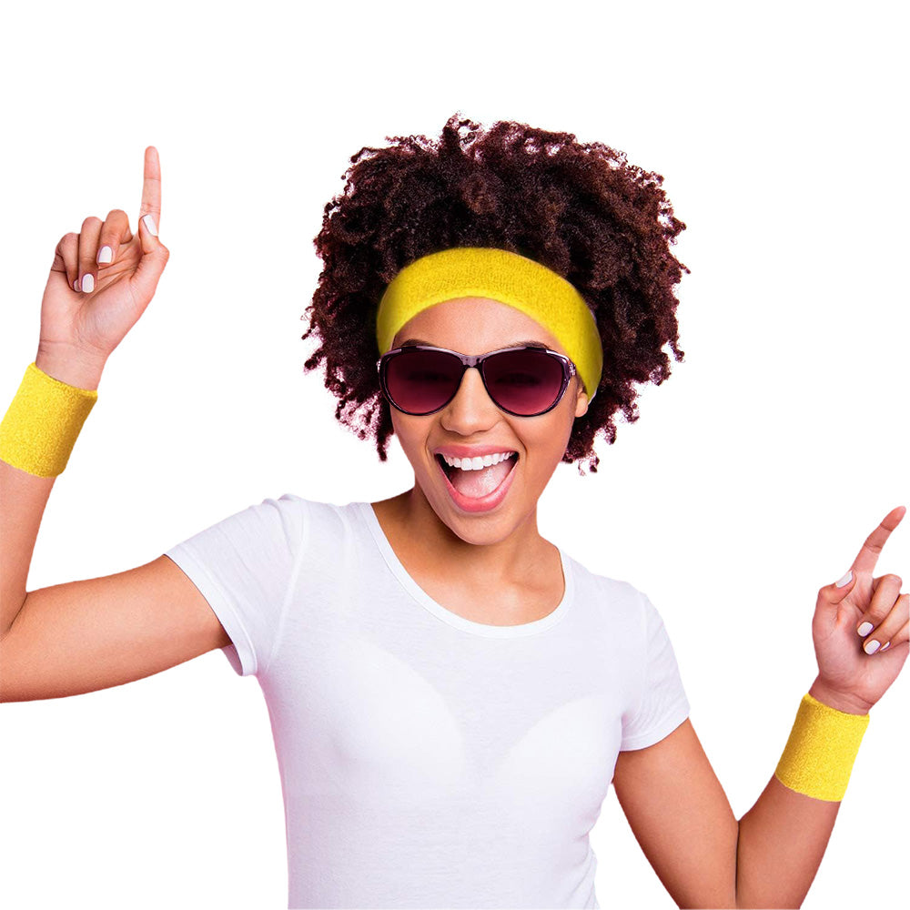 6Pcs Set Sweatbands Sports Headband Wristbands for Sport Tennis Badminton Yoga Yellow