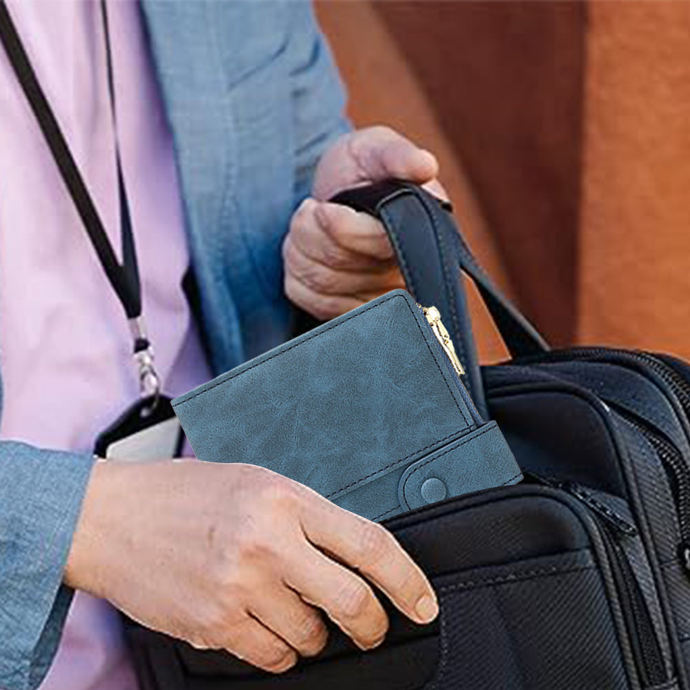 RFID Blocking Travel Wallet Passport Card Holder for Women Men Blue