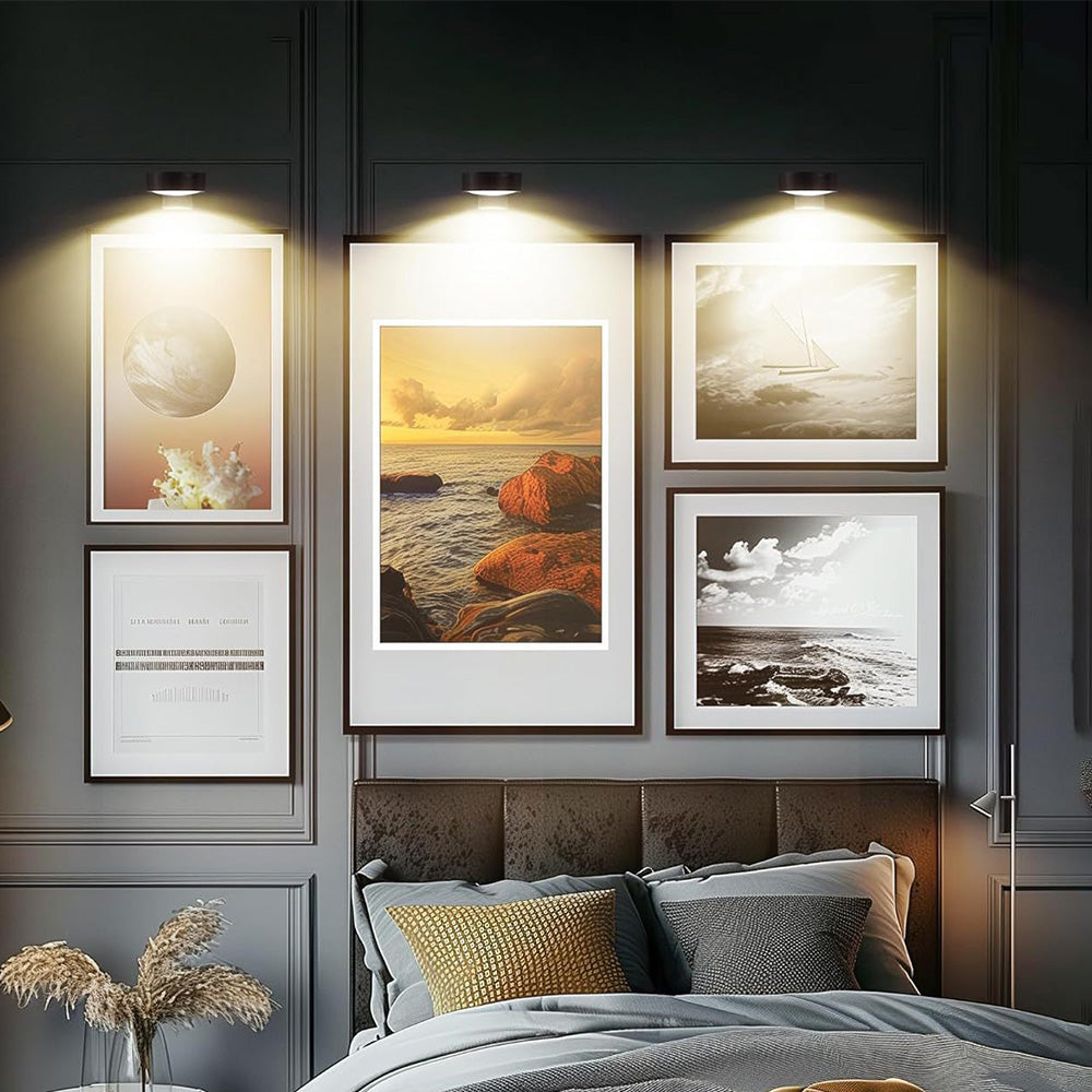 3Pcs Wireless RGB Picture Light Rechargeable LED Art Display Light for Picture Frame Paintings Black
