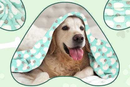 107x75cm Fluffy Fleece Dog Blanket Mat Paw Print Puppy Kitten Throw Blanket -Green