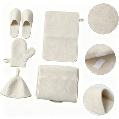 5Pcs Sauna Felt Kit with Hat and Gloves-White