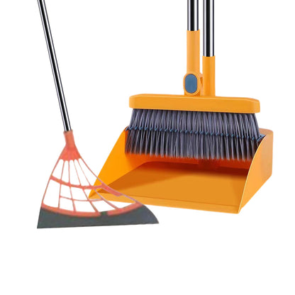 180-Degree Rotating Broom and Foldable Standing Dustpan Set with Scraper for Home Office Orange