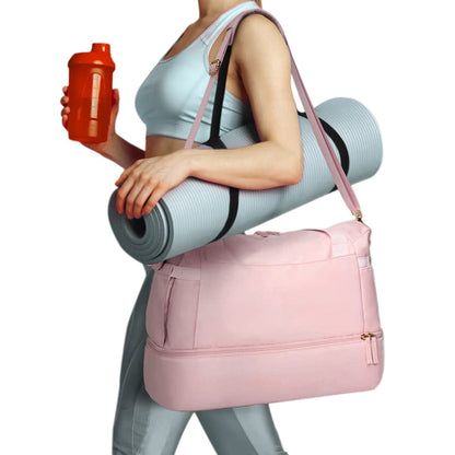 37L Women Fitness Travel Bag Waterproof USB Charging Carry-On Overnight Pink