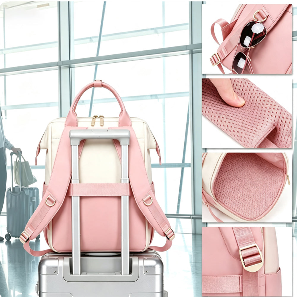 2-in-1 Laptop Backpack with Lunch Bag-Pink