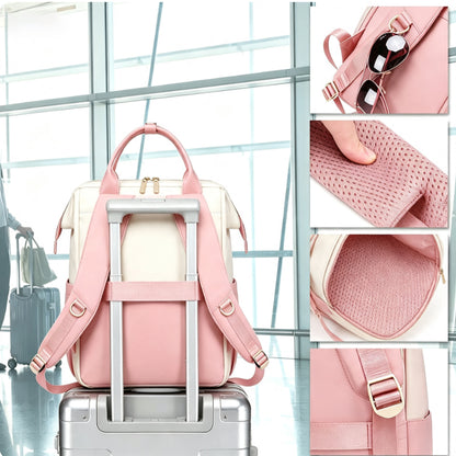 2-in-1 Laptop Backpack with Lunch Bag-Pink