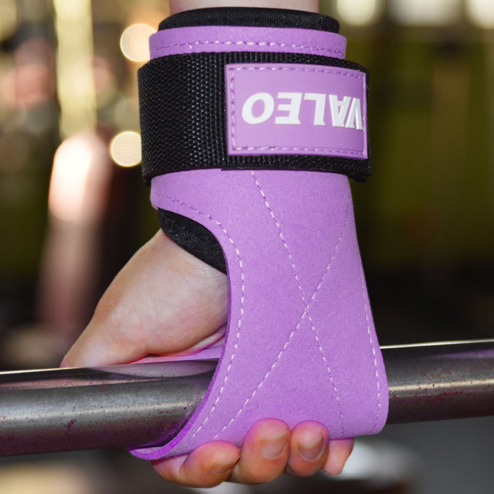 Pair of Weight Lifting Gloves Adjustable Hook and Loop Wrist Strap for Deadlift and Powerlifting Gym Workout Lifting Hooks Purple