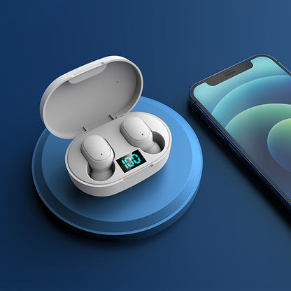 Bluetooth 5.1 Wireless Earbuds with LED Display IPX4 Waterproof Headphones-White