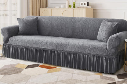 Sofa Cover with Skirt Stretch Sofa Slipcover Non-Slip Soft Couch Cover -Dark Grey